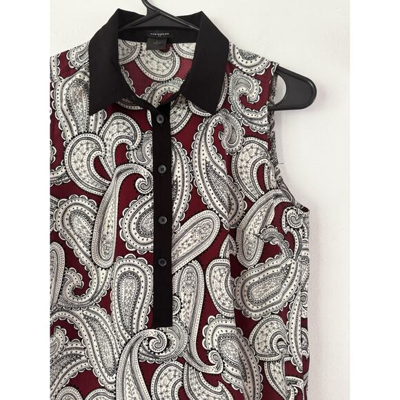 Ann Taylor Dark Red Paisley Print 1/4 Button Popover Dress Size Small - Picture 4 of 7